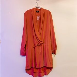 Burnt orange mini dress with tie waist
